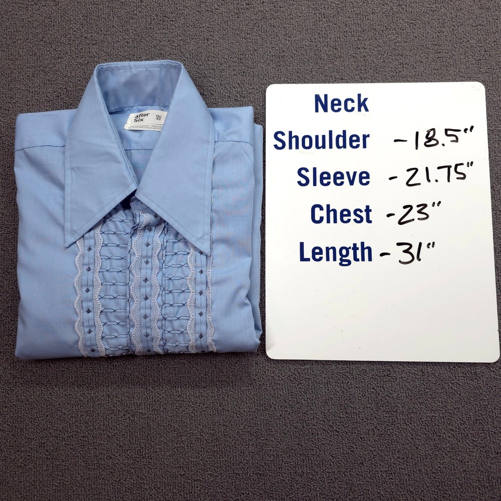 After Six Mens Vintage 70s Ruffle Tuxedo Shirt Blue Lace Trim 15.5 x 32 - Picture 9 of 9
